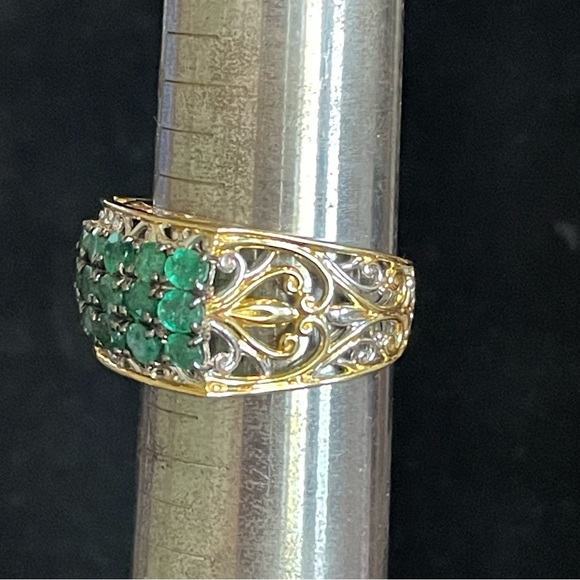 Gems by Michael Grizzly Emerald Three-Row Scrollwork Ring - Picture 3 of 4